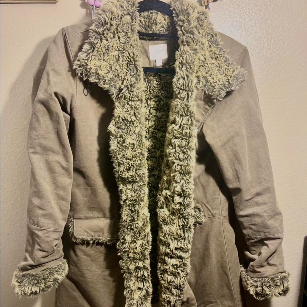 J. Jill Tan Teddy Jacket with Cream Faux Fur Lining